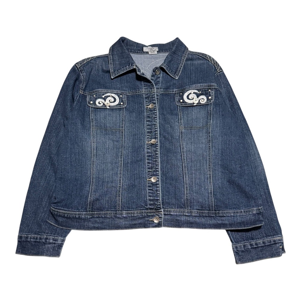 FL Jeans Embroidered Design Patterned Cotton Blend Denim Jacket‎ Women's 2X